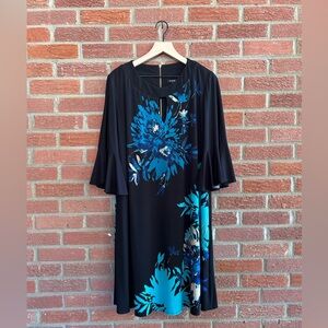 Roz & Ali Black and Teal Floral 3/4 Sleeve Dress